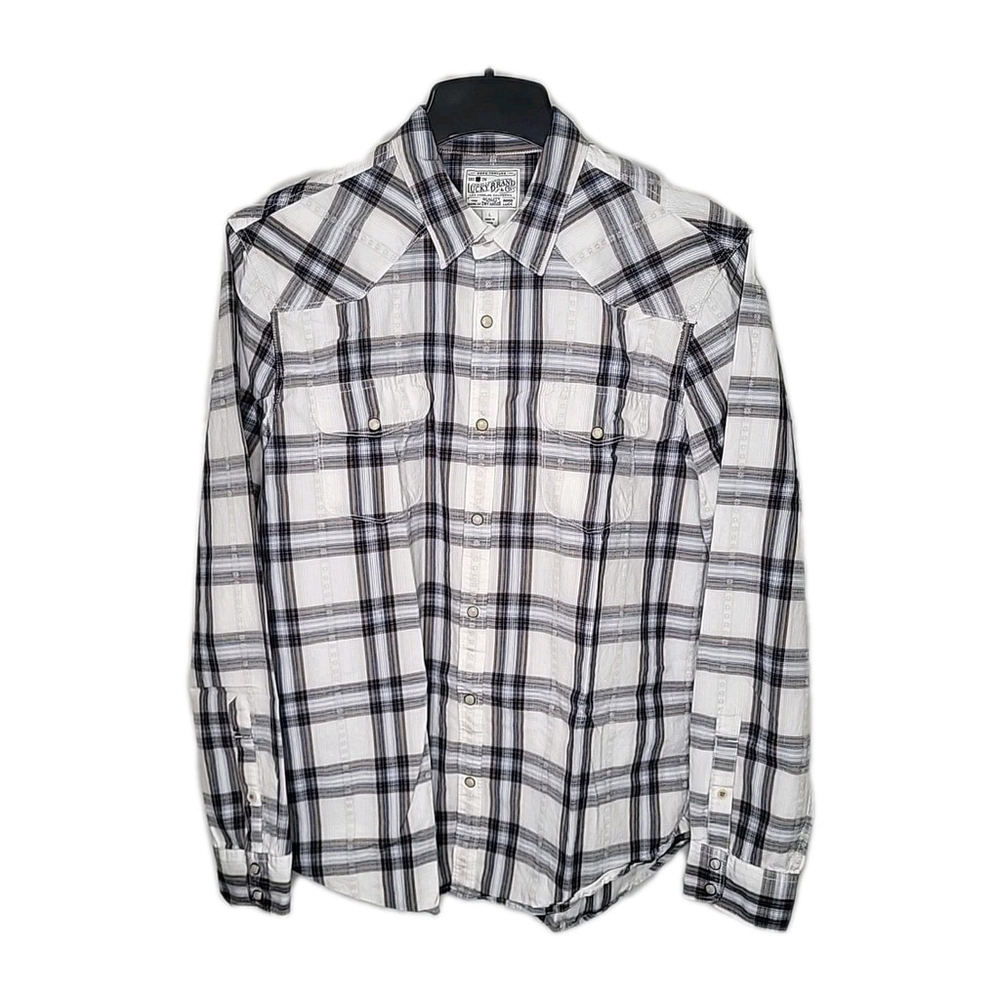 Lucky Brand Men's Shirt Size L Button Up Dome Snap Plaid